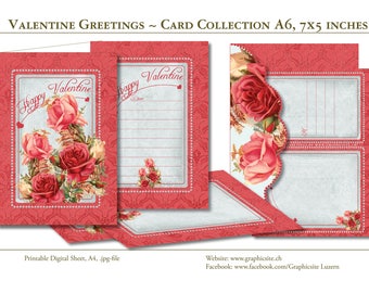 Valentines Greetings - Card Collection - Instant Download