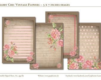 Shabby Chic Vintage Flower ~ 5x7 images - instant download