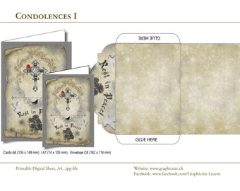 Vintage gothique condoléances carte I - feuilles Collage numérique imprimable