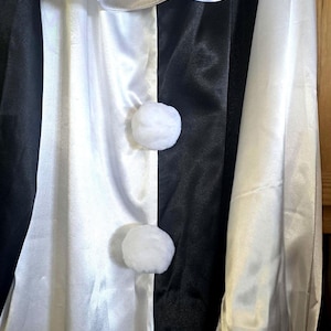 Handmade Pierrot Costume: Black & White Satin Mime, Circus Clown, COSPLAY, vintage clown