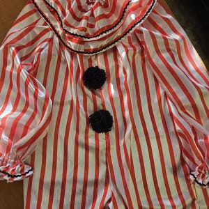 Traditional Clown, circus clown set, red & white satin clown costume, striped clown set, Vintage look costume, unisex clown, carnival clown