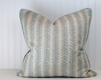 Both or One Side - ONE Schumacher Woodperry Blue/Brown/Aqua/Sage/Pink/Lilac Pillow Cover with Self Cording