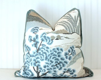 Both or One Side - ONE High End Daintree Aqua-blue/blue moon/fuchsia/grey Pillow Cover with Self Cording