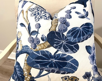 One or Both Sides -  Thibaut Hill Garden Blue-White/Brick-Navy/Spa Blue/White-Green/Flax/Coral-Green