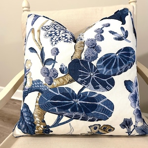 One or Both Sides -  Thibaut Hill Garden Blue-White/Brick-Navy/Spa Blue/White-Green/Flax/Coral-Green