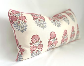 Lisa Fine Mughal Flower Rose 12x25 Lumbar with Rose Piping and Insert