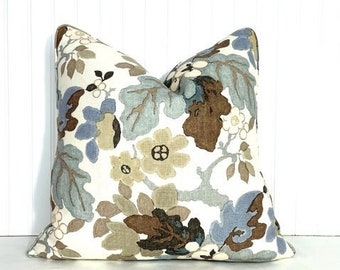 One or Both Sides - Cowtan and Tout Hanbury Platinum-Bark/Blue-Celadon/ Coral-Slate/ Pillow Cover or Bolster