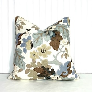 One or Both Sides - Cowtan and Tout Hanbury Platinum-Bark/Blue-Celadon/ Coral-Slate/ Pillow Cover or Bolster