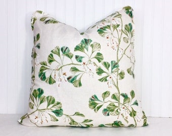 One or Both Sides - Colefax and Fowler Greenacre Leaf Green, Old Blue, Aqua and Forest Pillow Cover Self-Cording or Flange