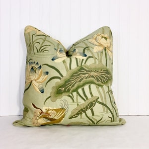 One or Both Sides - ONE Schumacher Lotus Garden Aqua/Jade/Parchment/Lilac/Mocha/Laquer/Leaf/Yellow/Red Pillow Cover with Self Cording