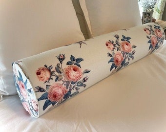 One or Both Sides - One Schumacher Loudon Rose Rose-Blue/Blush/Ivory Pillow Cover or Bolster