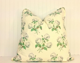 One or Both Sides - Cowtan Bowood Green-Grey/Pink-Grey//Blue-Grey/Silver-Leaf/White-Leaf; Pink-Leaf Pillow Cover Self-Cording