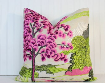 Both or One Side - ONE High End Daintree Embroidery Bluemoon/Fuchsia/Grey Pillow Cover with Self Cording or Knife Edge