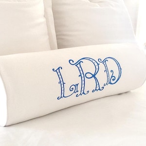 Embroidered Linen Pillow Cover, Bolster Pillow with Personalization