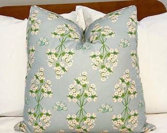 One or Both Sides -  Thibaut Arboreta Spa Blue/Navy/Green/Blush/Brown/Cranberry/Charcoal Pillow Cover with Self Cording