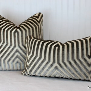 Both Sides - High End Schumacher Vanderbilt Velvet Dove / Noir/Greige/Lettuce/ Bleu/Marine Pillow Cover with Knife Edge