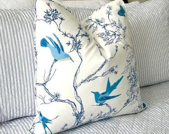 Ready To Ship - 20x20 One-sided Schumacher Birds and Butterflies Procelain Pillow Cover