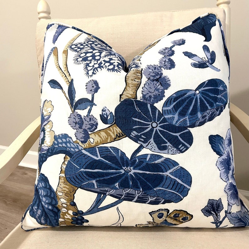 One or Both Sides Thibaut Hill Garden Blue-White/Brick-Navy/Spa Blue/White-Green/Flax/Coral-Green image 1