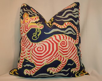One or Both Sides - ONE Tibet Print Navy/Pale Blue/Cinnabar/Pale Green/Hot Pink/Antique/Blues/Aubergine/Powder Pillow Cover