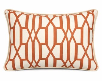 Schumacher Belevedere Orange Pillow Cover, Lumbar, Bolster Pillow
