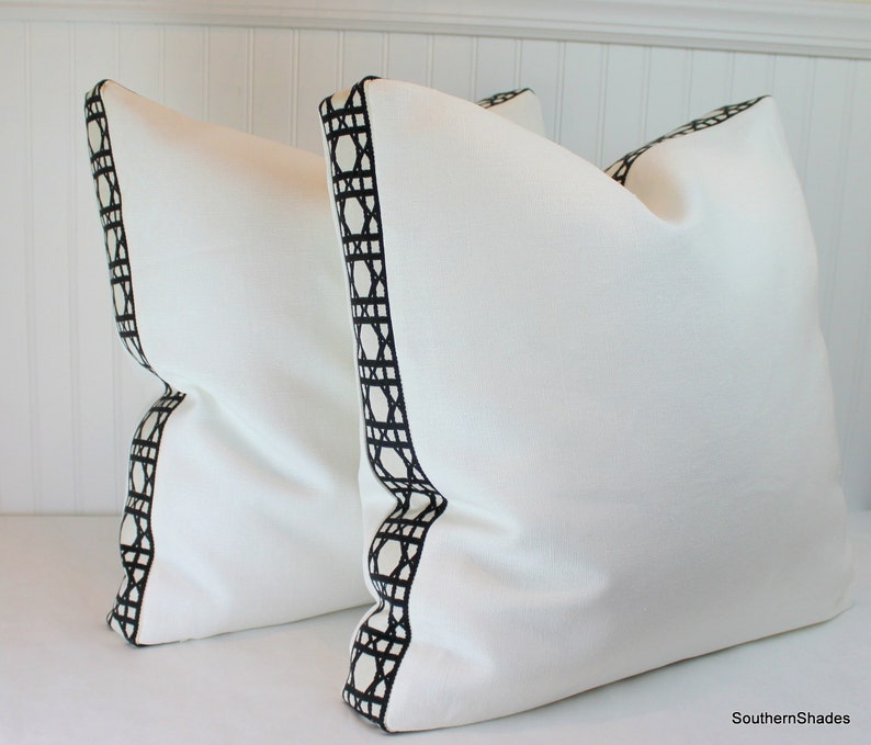 ONE Blanc Linen Box Pillow / Gusset Pillow Cover With Trim Etsy