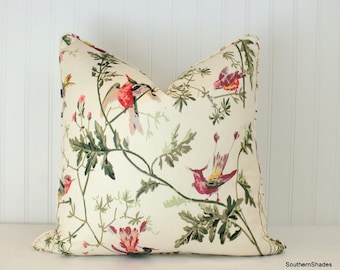 One or Both Sides - ONE Cole and Sons Hummingbird Classic Multi/Duck Egg Pillow Cover with Self Cording
