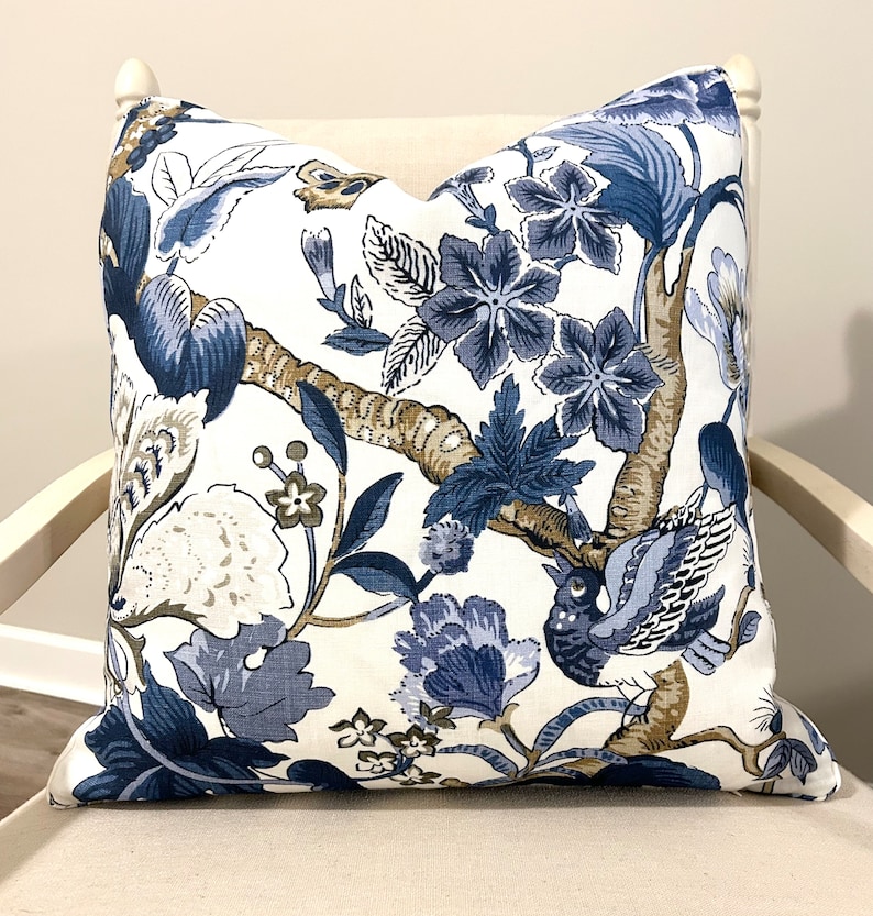 One or Both Sides Thibaut Hill Garden Blue-White/Brick-Navy/Spa Blue/White-Green/Flax/Coral-Green image 2