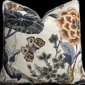 One or Both Sides Thibaut Hill Garden Blue-White/Brick-Navy/Spa Blue/White-Green/Flax/Coral-Green image 5