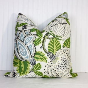 One or Both Sides -  Thibaut Mitford Green-White/Orange/Black-Plum/Navy/Aqua/Yellow/Grey/Beige Pillow Cover with Self Cording