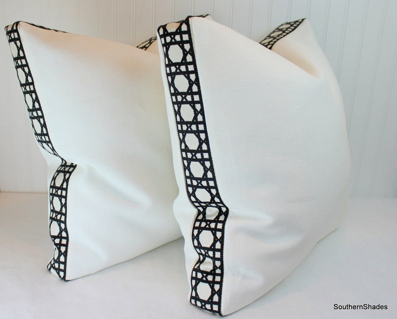 ONE Blanc Linen Box Pillow / Gusset Pillow Cover With Trim Etsy