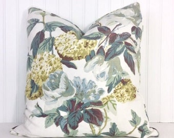 One or Both Sides - Cowtan and Tout Rose & Hydrangea Sky-Teal/Platinum-Teak/Dove-Fern/Rose-Aqua Pillow Cover