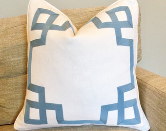Linen with Samuel and Sons French Grosgrain Tape Pillow Cover, Lumbar