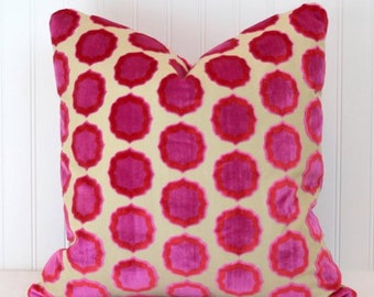 One or Both Sides - ONE Manuel Canovas Tiana Velvet Ceil/Rose-orange/turquoise-Nattier/Glycien Pillow Cover