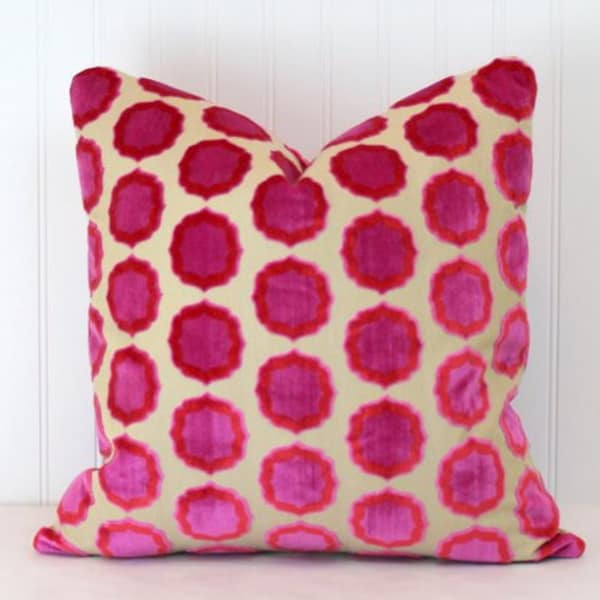 One or Both Sides - ONE Manuel Canovas Tiana Velvet Ceil/Rose-orange/turquoise-Nattier/Glycien Pillow Cover