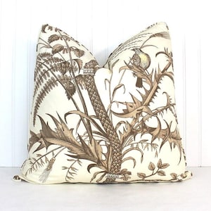 One or Both Sides - Brunschwig & Fils Bird and Thistle Pillow Cover with Self Cording