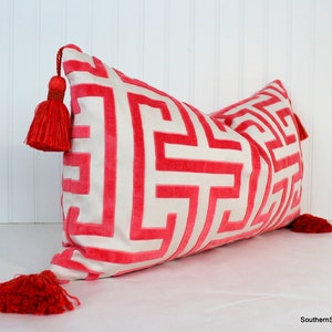 Both or One Side - ONE Thibaut Ming Trail red/green/navy/light blue/grey/Eggplant Pillow Cover