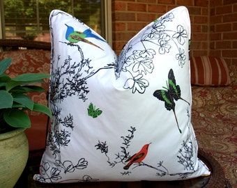 One or Both Sides - ONE Schumacher Birds and Butterflies or Porcelain Pillow Cover Corded/knife-edge/1/4" flange