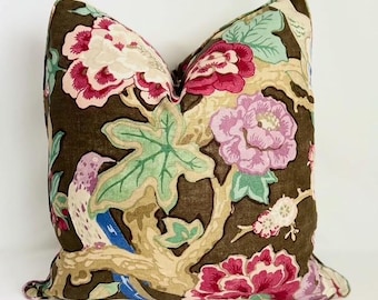 Schumacher Bermuda Blossoms Pillow Cover, Lumbar, Bolster pillow