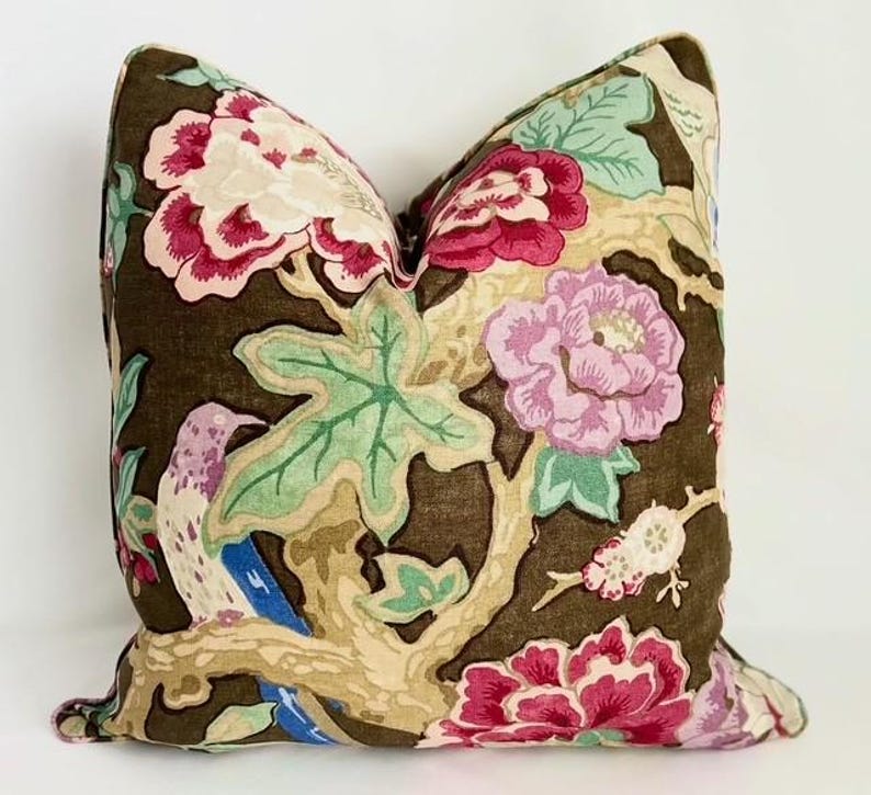 Schumacher Bermuda Blossoms Pillow Cover, Lumbar, Bolster pillow image 1