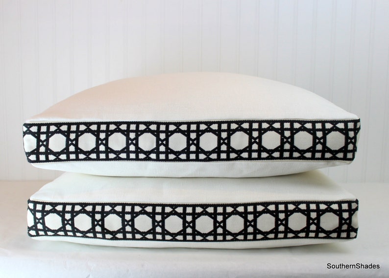 ONE Blanc Linen Box Pillow / Gusset Pillow Cover With Trim Etsy