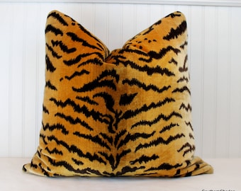 One or Both Sides - Authentic Scalamandre Tigre Velvet Pillow Cover with Knife Edge or velvet piping