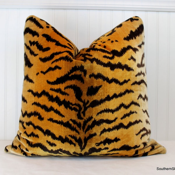 One or Both Sides - Authentic Scalamandre Tigre Velvet Pillow Cover with Knife Edge or velvet piping