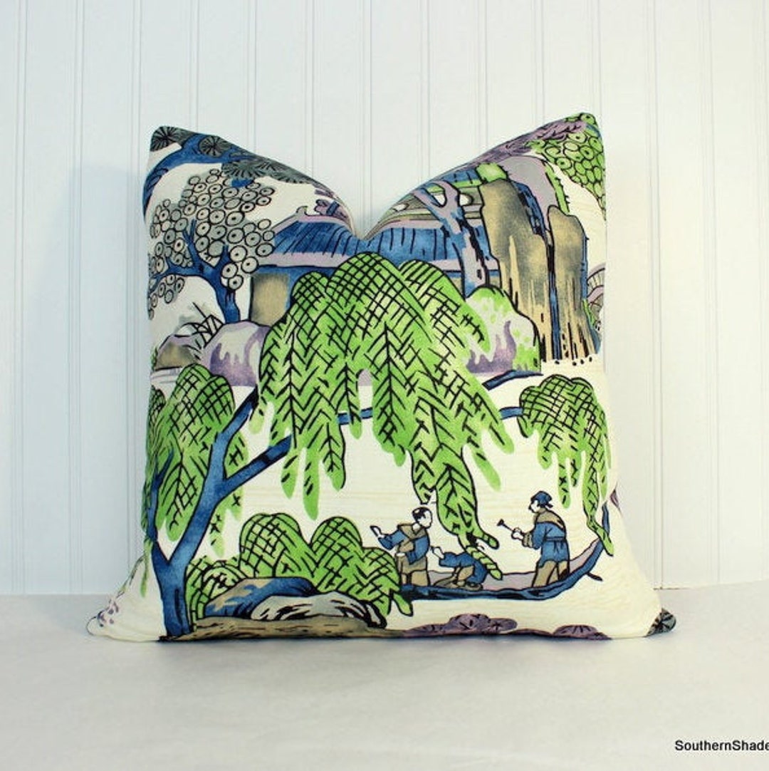 One or Both Sides Thibaut Asian Scenic Pillow Cover With Selfcording