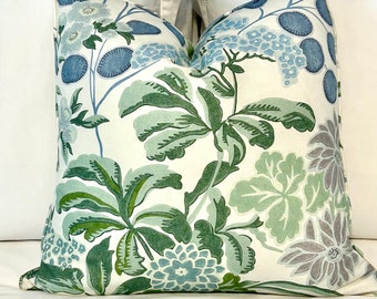 One or Both Sides -  Thibaut Meadow Green or blue-lavender Pillow Cover or Bolster Pillow