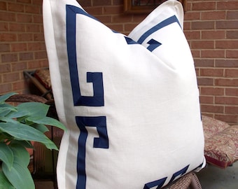 Greek Key Fretwork Linen Pillow Cover, Lumbar