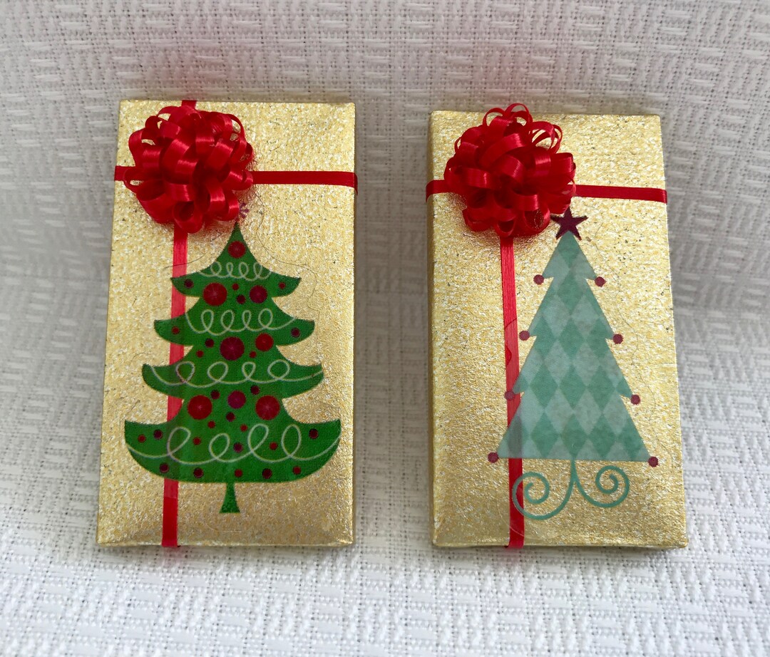 Christmas Tree Package W Red Bow on Gold Foil - Etsy