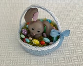 Bunny in Blue Easter Basket