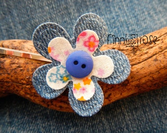 Kaylee.  Floral hair pin. Hair flower - denim floral