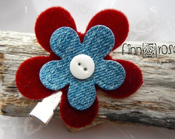 Alexa.  Floral hair clip clip. Hair flower - denim and wine