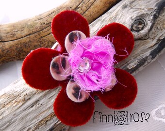 Morwynna.  Floral hair clip clip. Hair flower burgundy, violet, pink leopard